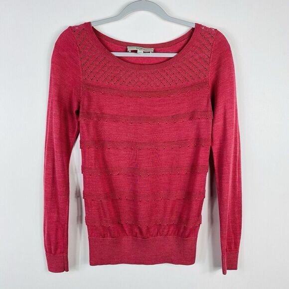 Ann Taylor LOFT Size XS Wool Blend Scalloped Lace Lightweight Sweater Pink - Picture 1 of 5